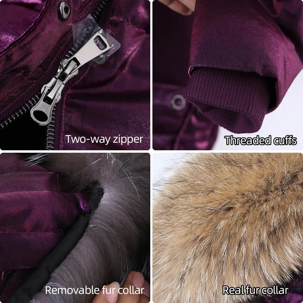 Maomaokong Womens Winter Down Jacket Womens Natural Raccoon Big True Fox Fur Collar Coat Womens Parkas X Long Down Coat 241023