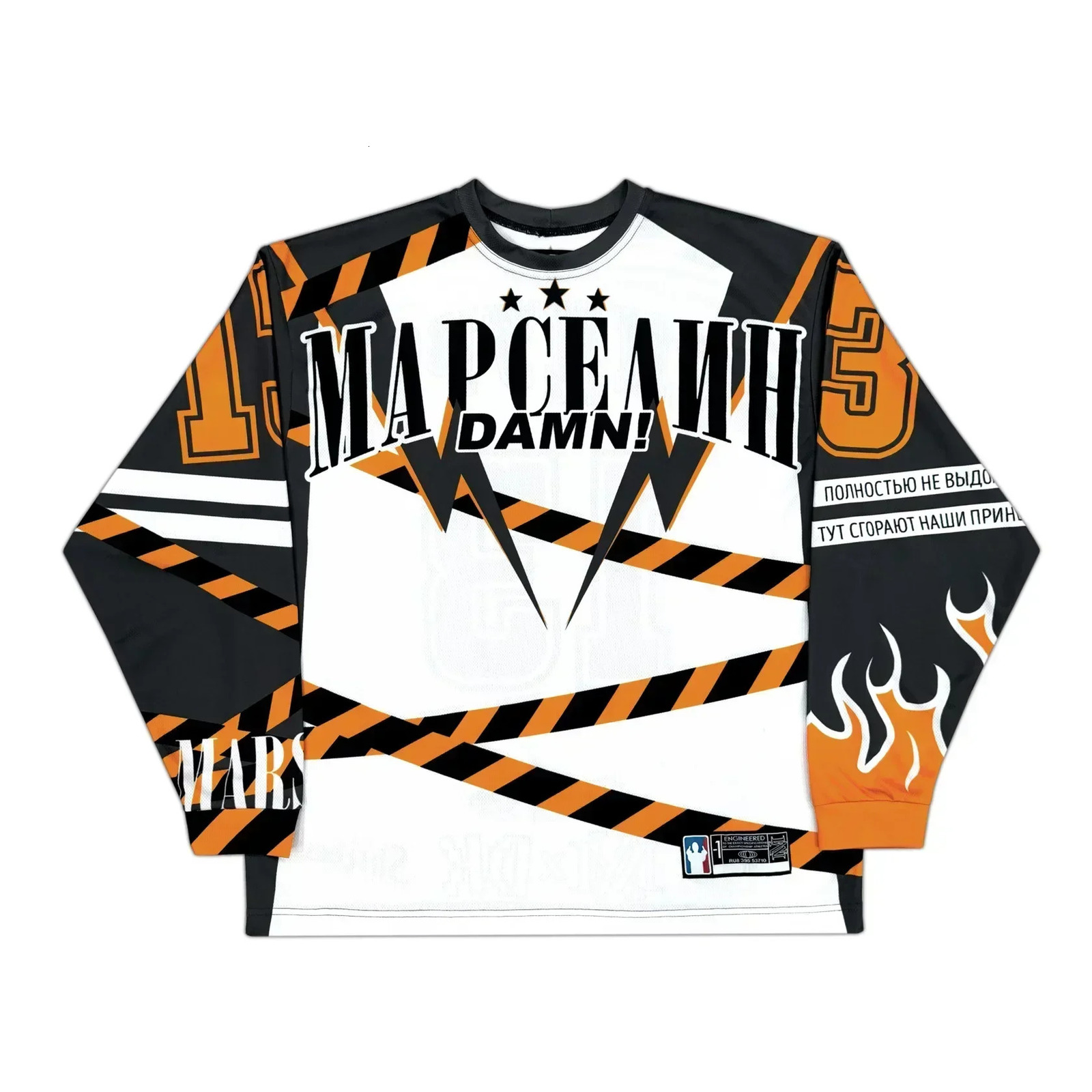 Russian streetwear Y2K T-shirt Harajuku hip-hop punk rock oversized T-shirt mens breathable V-neck long sleeved top 241024