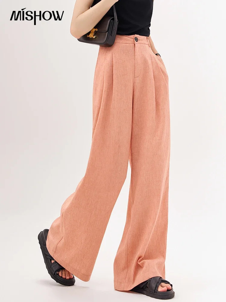 MISHOW Womens Casual Solid Pants Summer Womens French High Waist Loose Unique Straight Wide Leg Full Length Pants MXC38K0432 241023