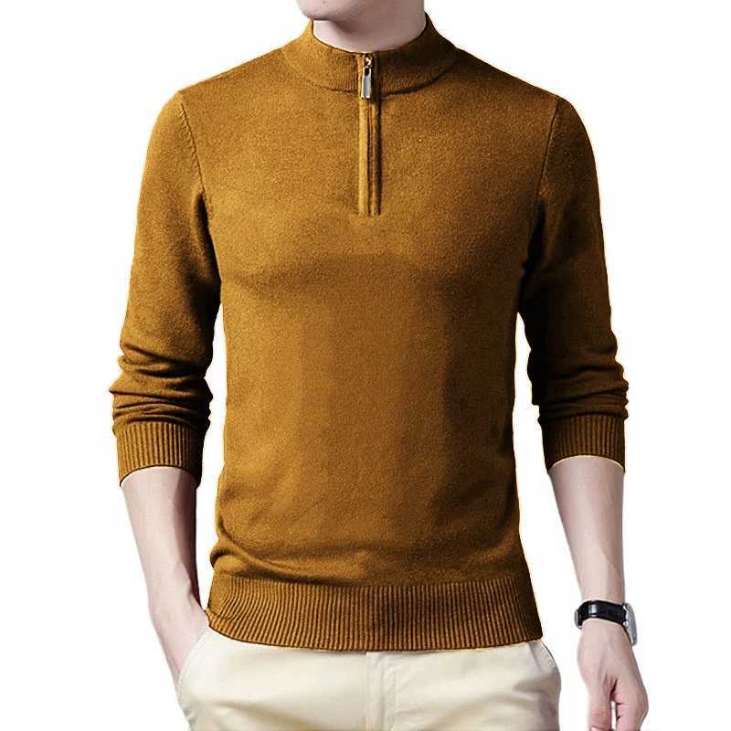 Autumn Mens Half Zipper Solid Color Sweaters Warm Turtleneck Streetwear Long Sleeve Pullover Knitted Vintage Sweater Men LX241024