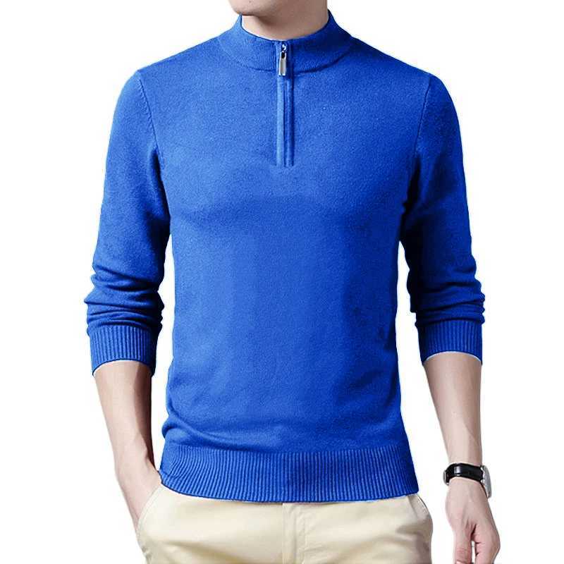 Autumn Mens Half Zipper Solid Color Sweaters Warm Turtleneck Streetwear Long Sleeve Pullover Knitted Vintage Sweater Men LX241024