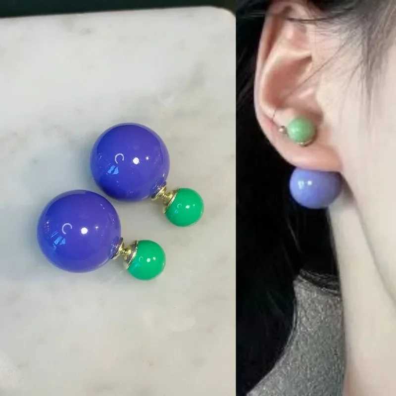 Candy Color Pearl Ball Stud Earrings Retro Double-sided Acrylic Personalized Bead Earring for Women Fashion Korean Jewelry GiftX241023