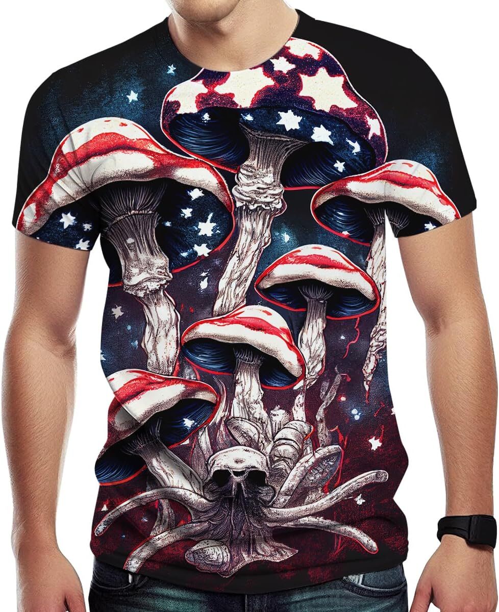 Mens T shirt Mens Casual Tees Short Sleeve Tshirt with Fantasy Mushroom Graphic Print tee Casual tops summer clothes Breathable and stylish