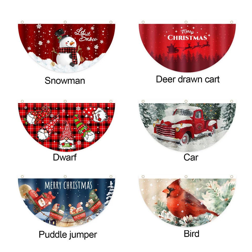 Christmas fan shaped flag gate hanging pendant flag gate decoration garden party cartoon design holiday fan festival string banner 241023