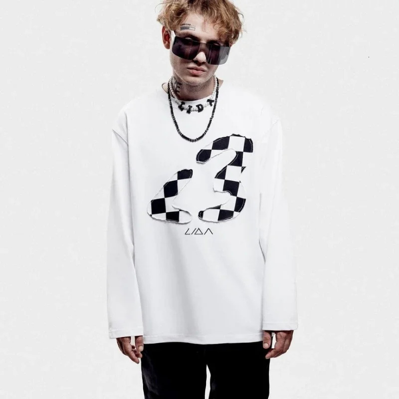 Y2K Lida long sleeved plain striped pattern T-shirt for men Emo Harajuku retro gothic unisex oversized decal 241024