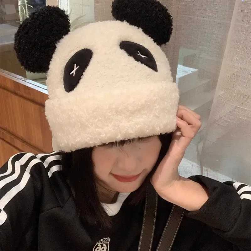 Winter cartoon panda hat for warm 2023 new fashion panda ear fur fluffy hat Sklies Beanies hat warm winter warm thick hat X241023