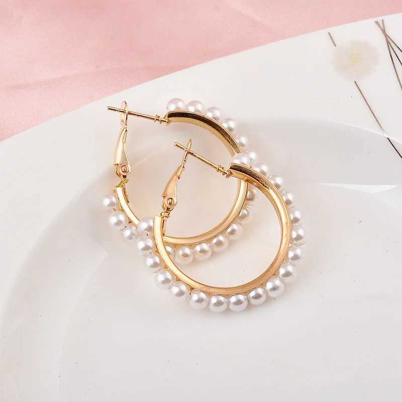 Exaggerated Imitation Pearl Ring Earrings Female Hip Hop Punk Metal Creative Geometric Ring Jewelry Accompany Girl Gifts W241023