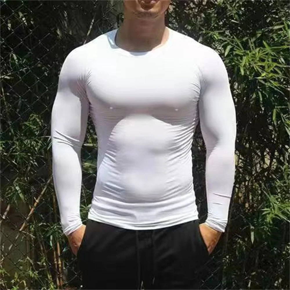 Mens long sleeved running T-shirt fitness training jogging top gym sportswear fitness y2k mens T-shirt 241024