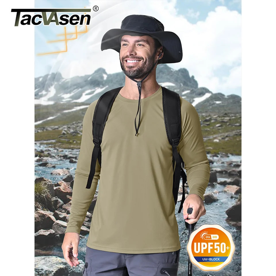 TACVASEN UPF 50sunscreen T-shirt mens quick drying long sleeved sports T-shirt performance sports T-shirt 241024