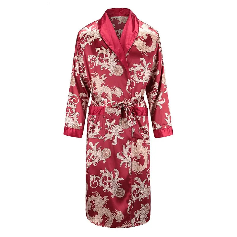 Mens sleepwear long sleeved kimono bathroom gown silk satin dragon patterned sleepwear casual home gown 241023