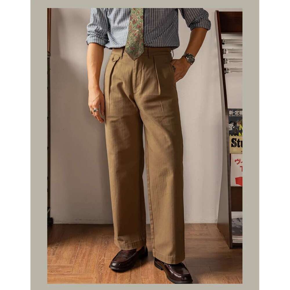 Red Tornado Men HBT Officer's High Rise Retro Uniform Wide Leg Straight Trousers Outdoor Camping Hiking Pants