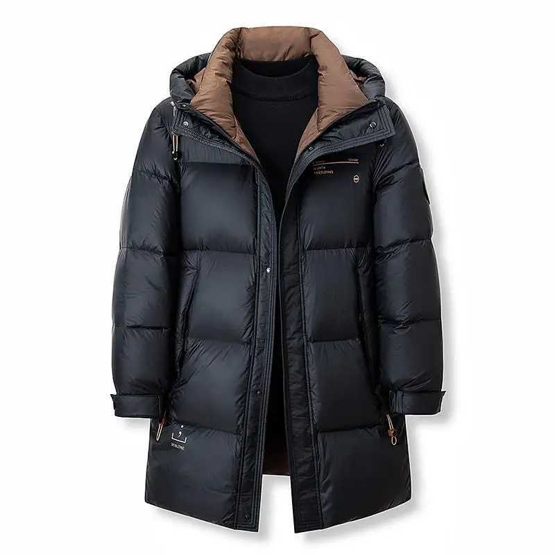 Men's Down Parkas -30 New Fashion Mens 90% White Hooded Duck Down Jacket Mens Thick Temperature Waterproof Parka Coat Q241023