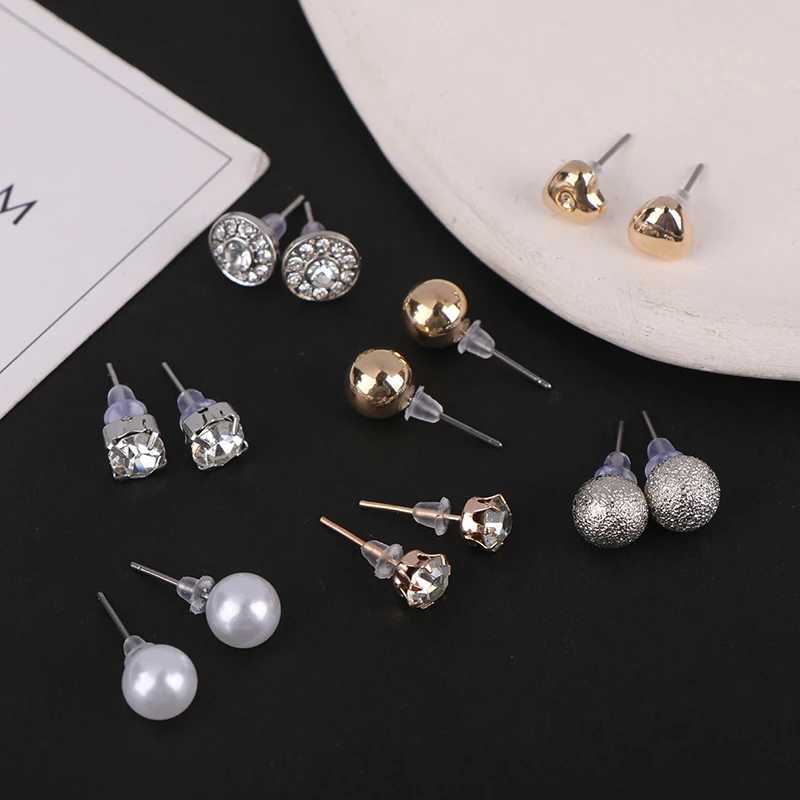 12 Pairs/set Of Stud Earrings Pearl Zircon Card One Week Stud Earrings Simple Design Stud EarringsX241023