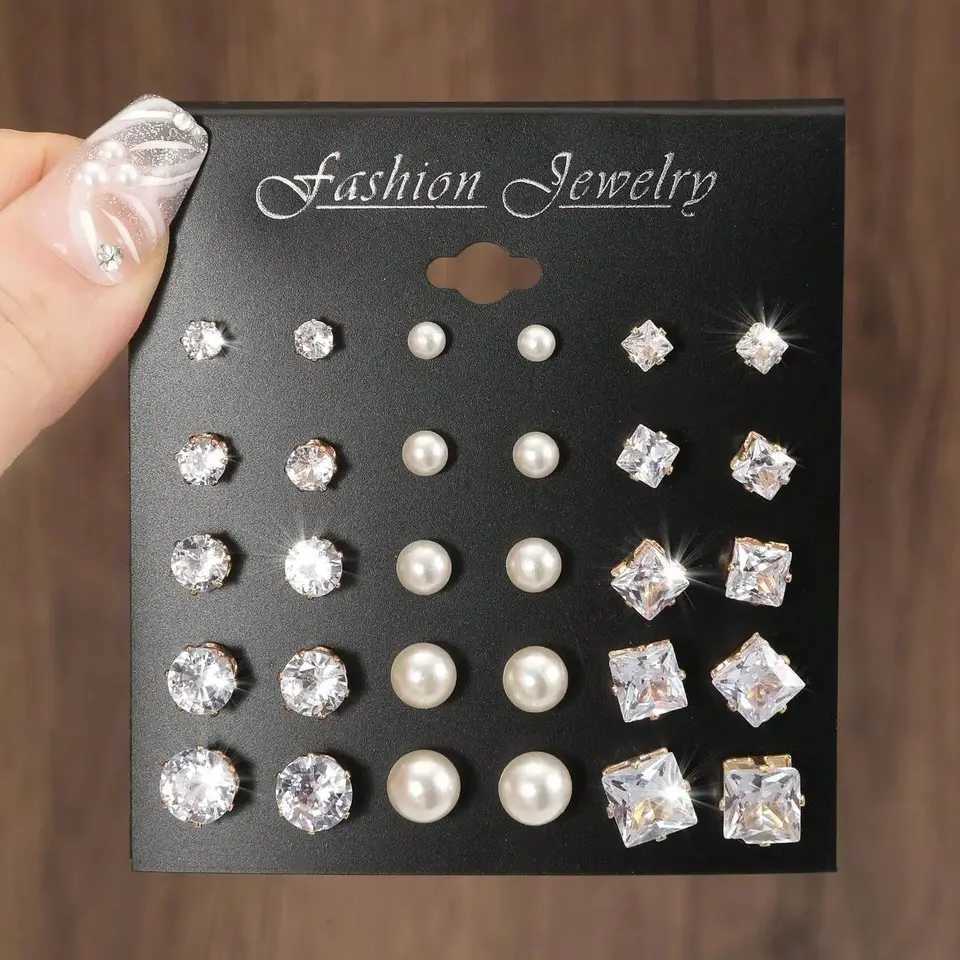 15 pairs of cubic zirconia and artificial pearl decorative stud earrings suitable for holidays parties dates gifts and daily wear W241023