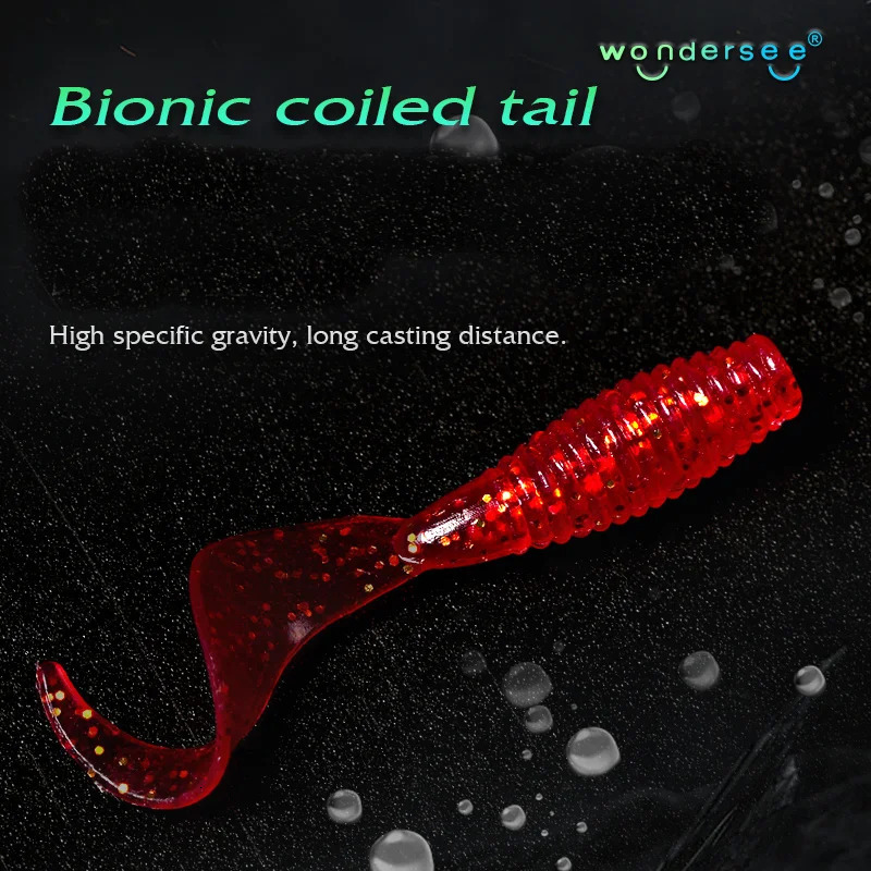 Wondersee 50PCS Soft Bait Worm Fishing Lure 25mm 30mm 35mm PVC Bionic Coiled Tail Moggot Grub Wobblers Carp Swimbait 241024