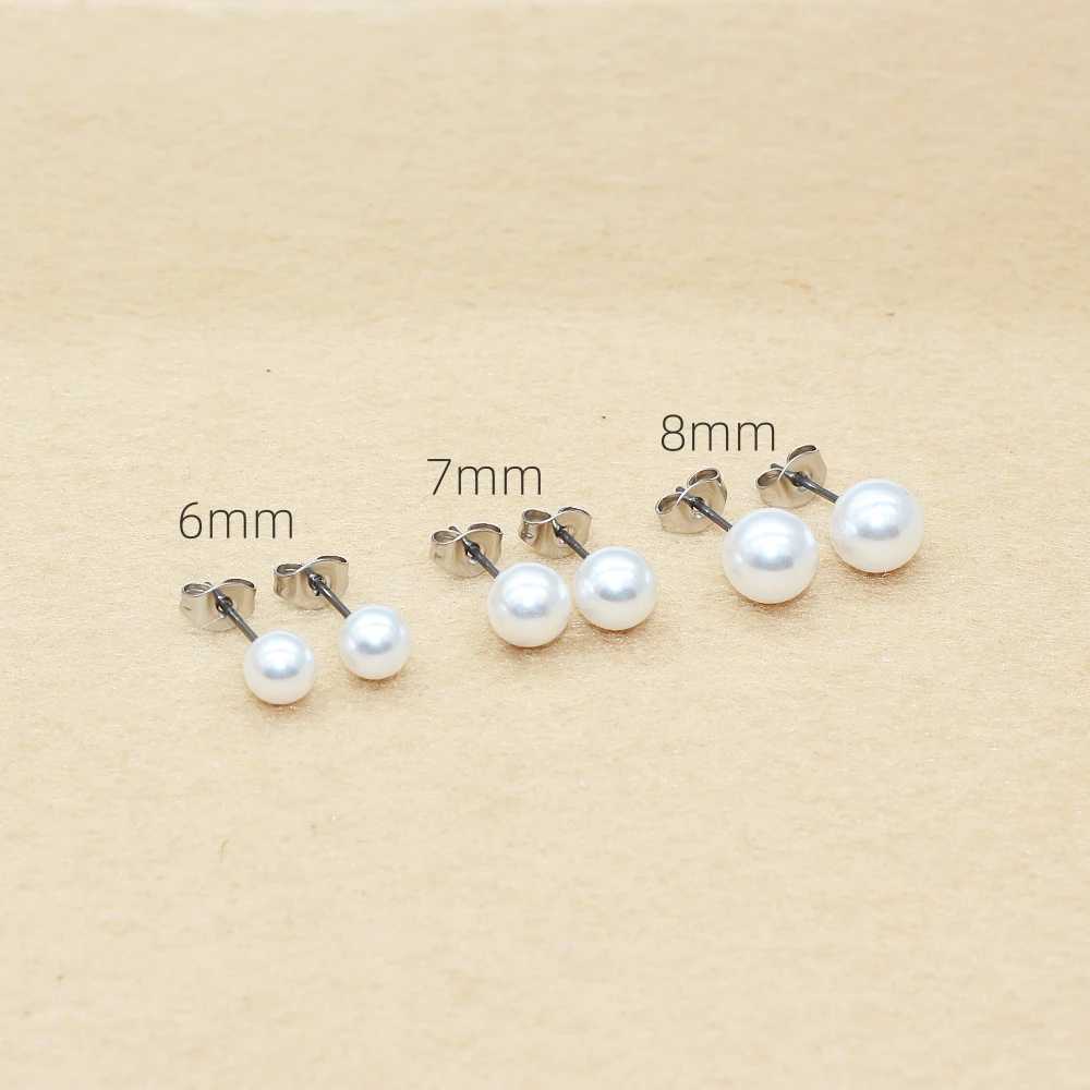 Titanium Needls With ABS White Pearls 6 7 8mm Stud Earrings No Fade Allergy Free Brief Style For Men And WomenX241023