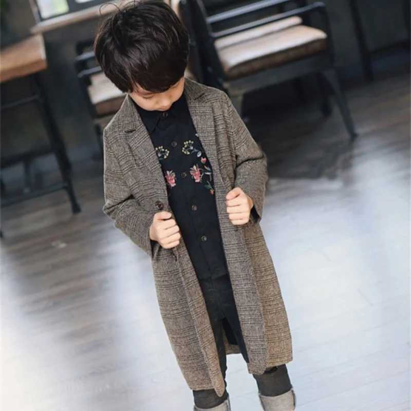 Mens wool coat jacket windproof jacket 2024 long warm thick autumn and winter cotton school childrens clothing W241023