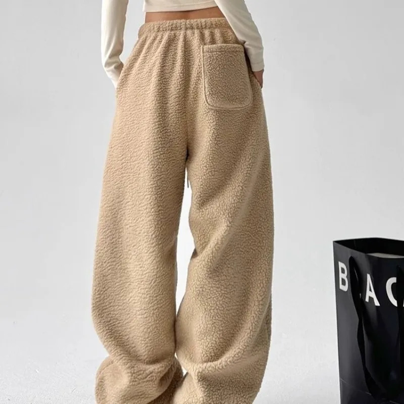 QWEEK Y2k Casual Winter Sweatpants Woman Oversize Korean Harajuku Thick Pants Autumn Warm Khaki Wide Leg Trousers 241022