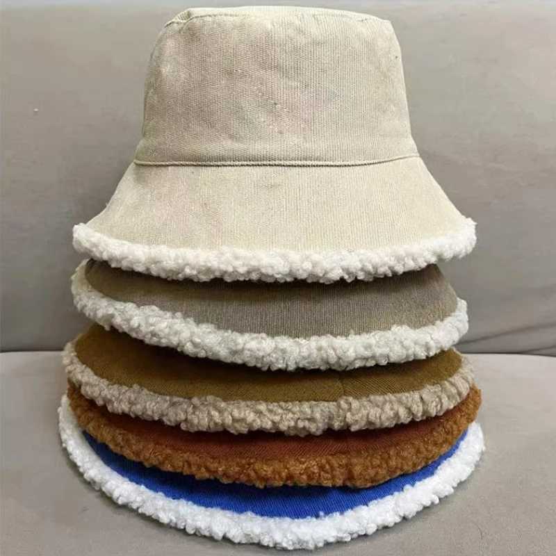 Warm Panama hat fluffy ladies coral fleece Ramsworth outdoor fisherman hat warm girls bilateral bucket hat X241023