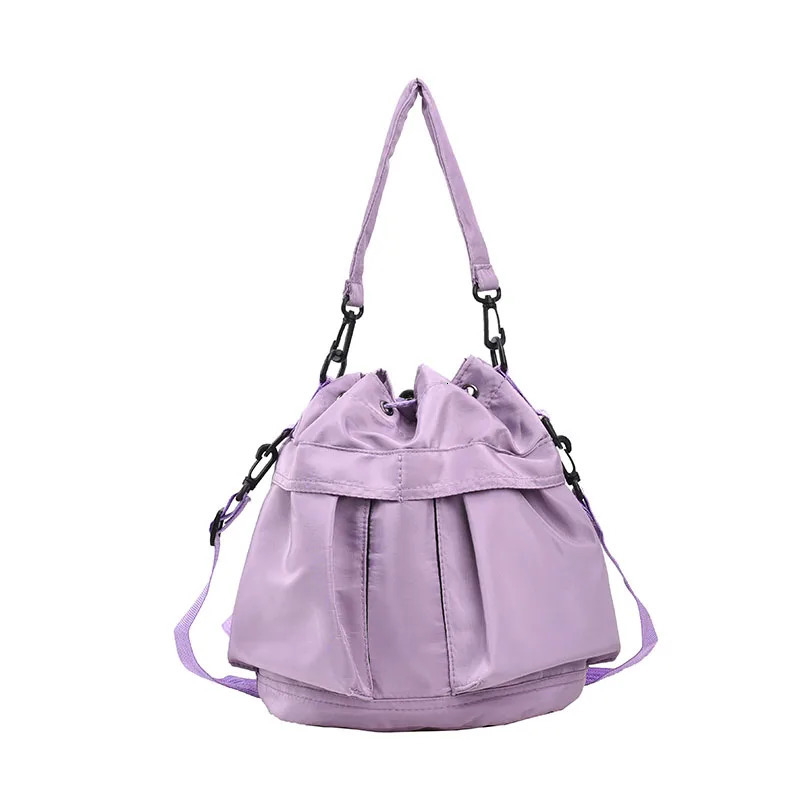 Casual Nylon Bucket Crossbody Bag Ladies Drawstring Multi Pocket Shoulder Korean Women Shopping Portable Purple Phone Purse 241021