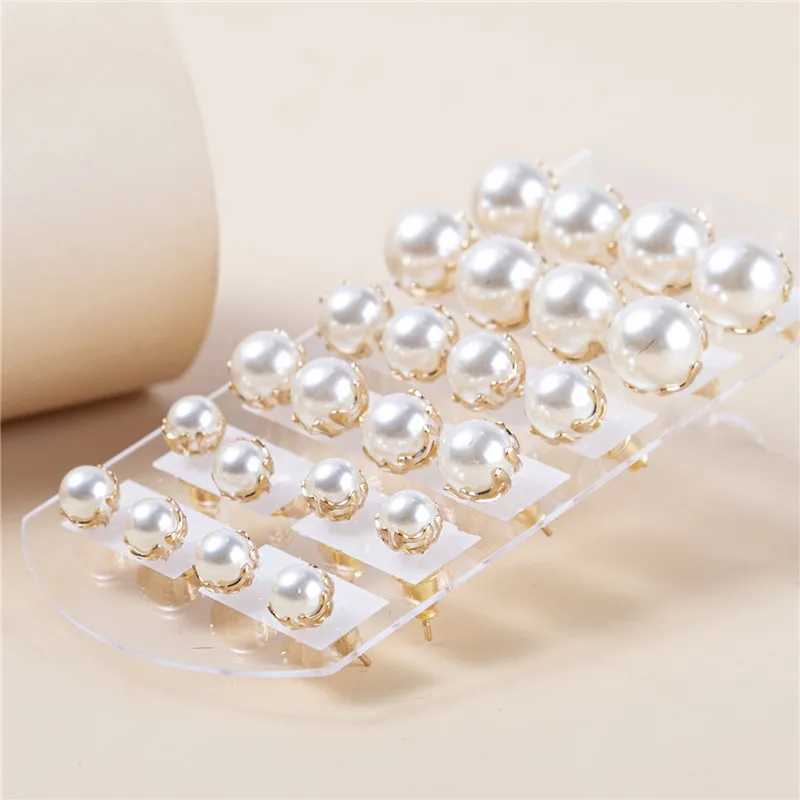 12 pairs/set of white simulated pearl earrings suitable for womens earrings round earrings jewelry gifts 7mm 9mm 11mm W241023