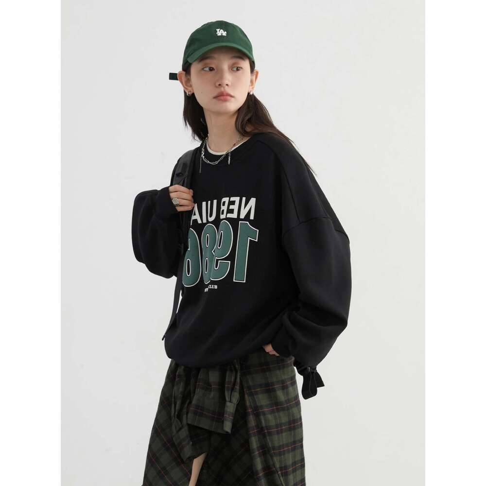 CHIC VEN Women Sweatshirts New Round Neck Letter Printed Hoodie Loose Oversized Female Top Autumn Spring 2024