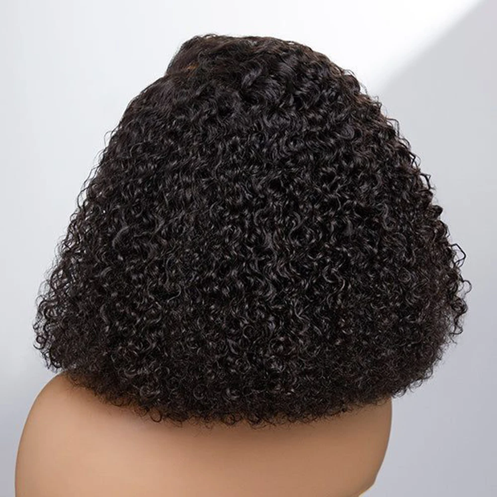250% Density Brazilian Short Bob Jerry Curly Human Hair 13x4 Transparent Frontal Full Lace Front Wig Synthetic for Women