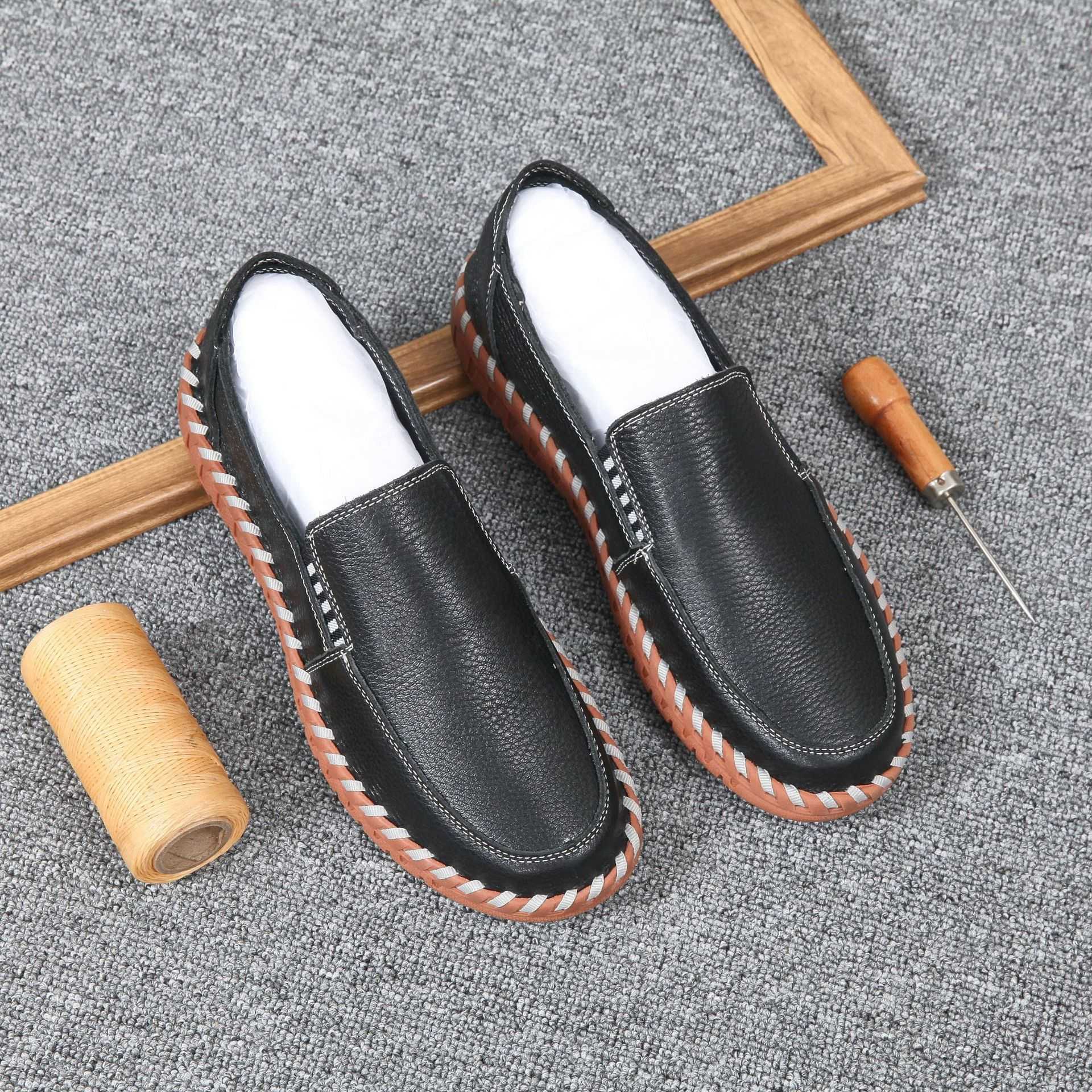 Men Dress Shoes Summer Mens Breathable Casual Driving Shoes With Leather Toe Bean Shoes Leather Shoes People Step On Leather Shoes 241009