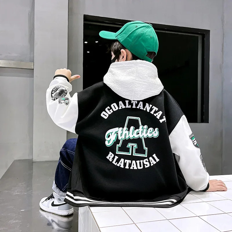 Spring and Autumn Casual Boys Contrast Alphabet Varsity Jackets School Childrens Clothing Tops Childrens Single Chest Sports Jacket 3-14 Years Old 241