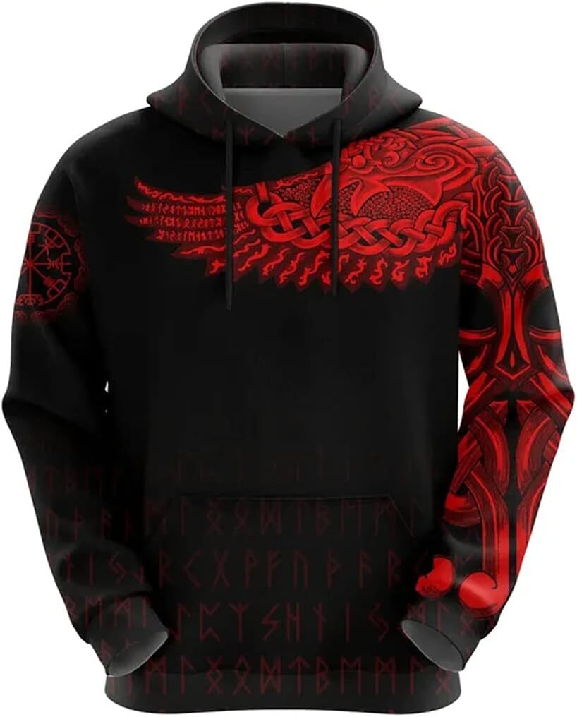 Hoodie for Mens Womens Unisex 3D Print Raven Hoodie Sweatshirt, Norse Viking Guardian Angel Wing Fantasy fashion trend Hoodie red Hoodies sweatshirt P