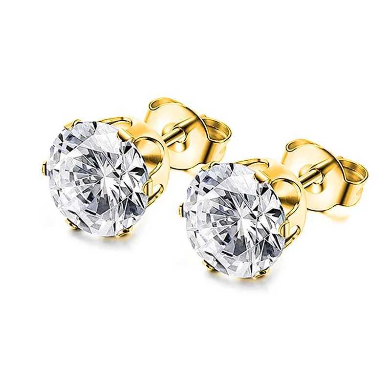 1 pair of stainless steel 4-8mm cubic zirconia pearl bead stud earrings CZ crystal round black silver perforated jewelry gift W241023