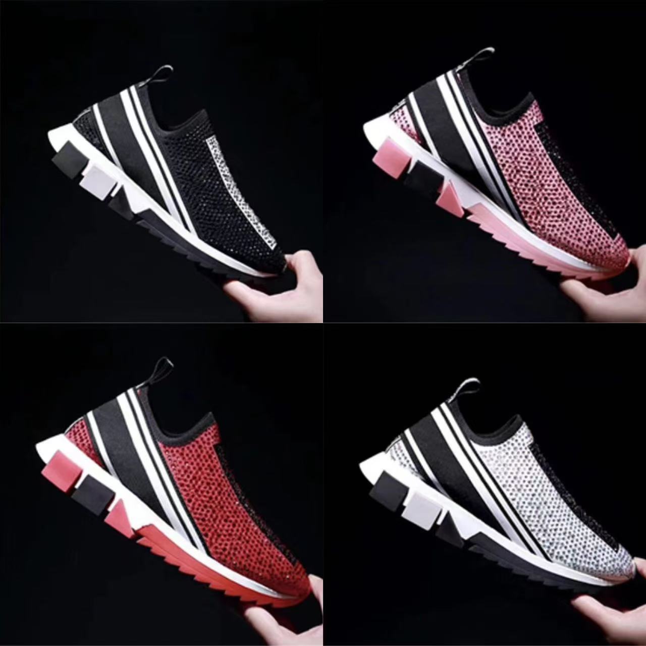 2024 Designer Shoes Men Women Fabric Stretch Jersey Slip-on Sneaker Sorrento Diamonds Rhinestones Crystals Running Sneakers Breathable Rubber Sol