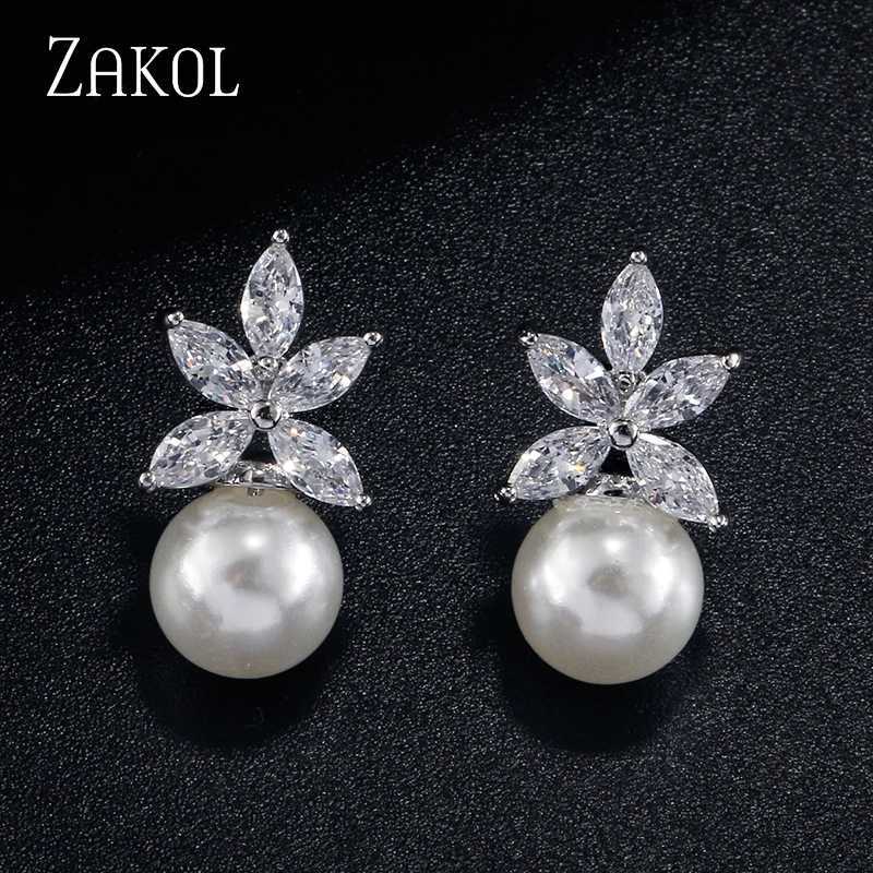 ZAKOL Transparent Marquise Zircon Imitation Pearl Earrings Temperature Bridal Wedding Party Jewelry W241023