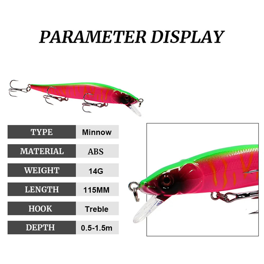 1PCS 115mm 14g Minnow Fishing Lure Wobblers Sinking Deep Artificial Quality Plastic Hard Bait Crankbait Pesca Bass Tackle 241024