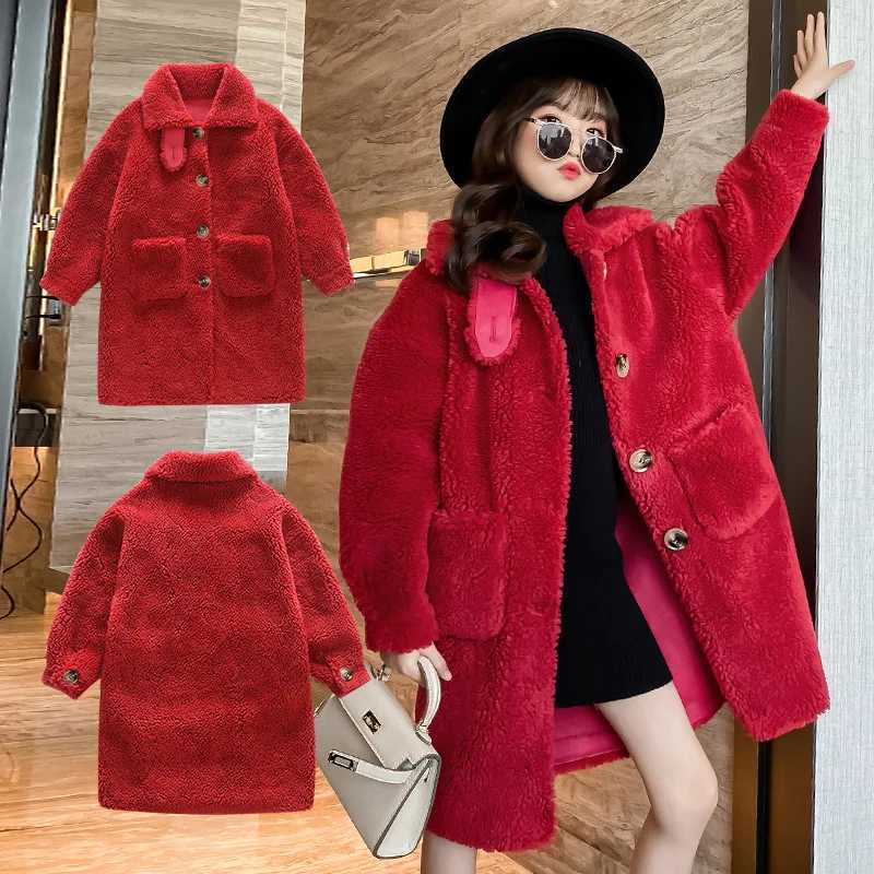 Girls winter coat thick and warm fashionable fur coat childrens fashion loose fit fully matched youth clothing 10 12 13 14 years old W241023