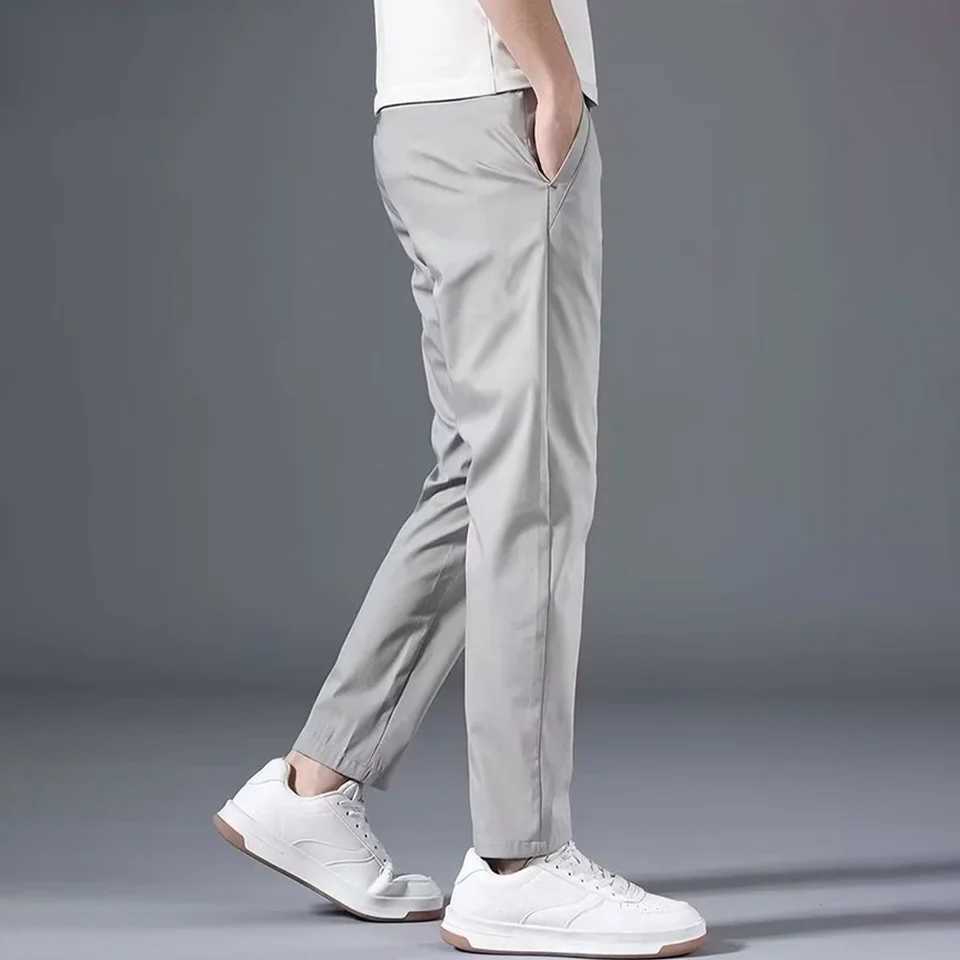 Mens Fashion Slim FIT Stretch Chino Trousers Solid Casual Flat Front Flex Classic Mens Clothes Full Comfortable Seamless PantsX241023