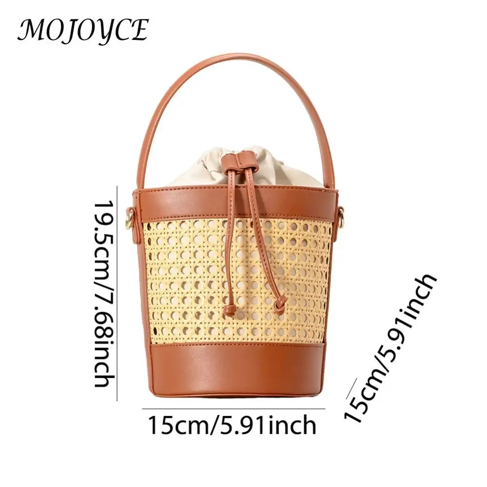 Straw Beach Bag PU Leather Summer Hollow Shoulder Trendy Crossbody Holiday Travel Handbag for Women 241021