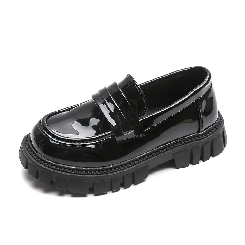 Princess Shoes Spring Black Loafers Baby Boys School Shoes Metal Kids Fashion Casual PU Glossy Childrens Cute Mary Janes 241023