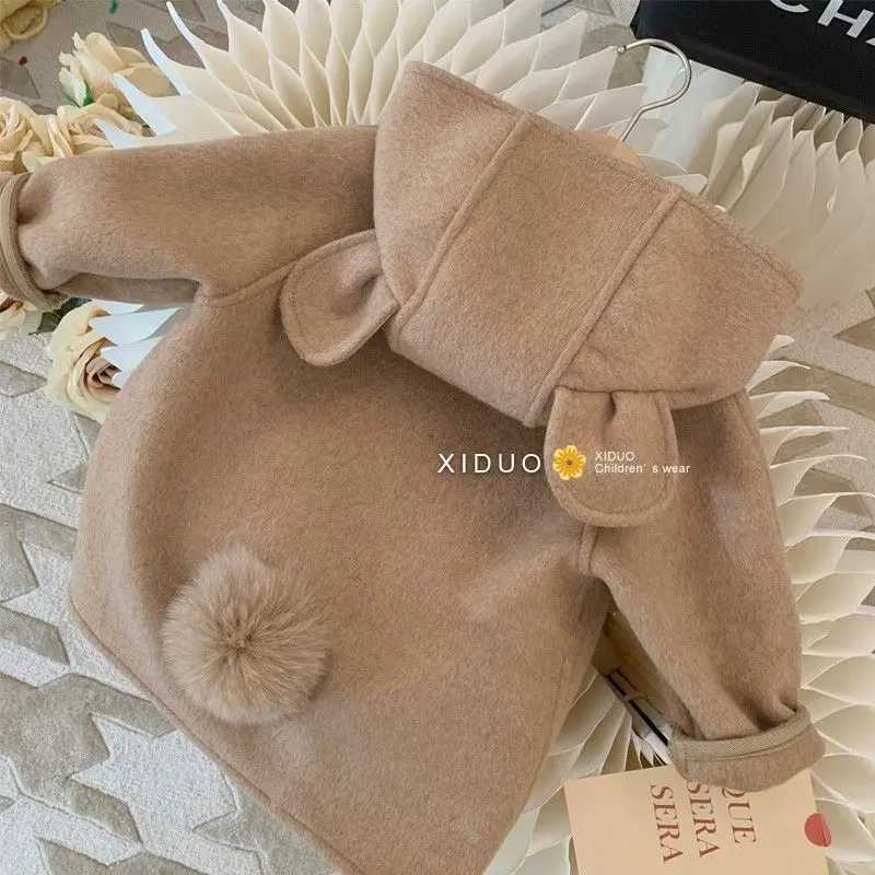 Girls wool coat jacket cotton coat 2023 dazzling warm thick velvet winter and autumn youth and childrens clothing W241023