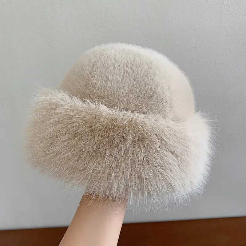 Fluffy bucket hat Mongolian hat Winter fluffy fur thick fishermans hat earmuffs windproof and warm Panama hat X241023