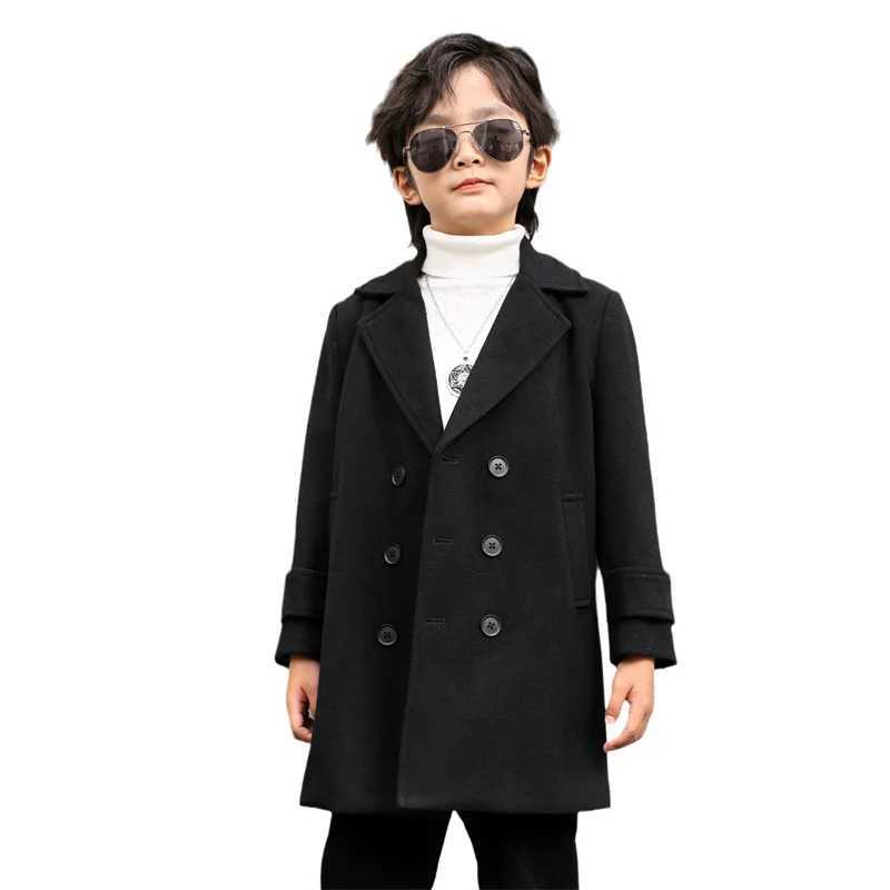 Mens wool coat windproof jacket 2024 black warm thick autumn cotton school childrens clothing W241023