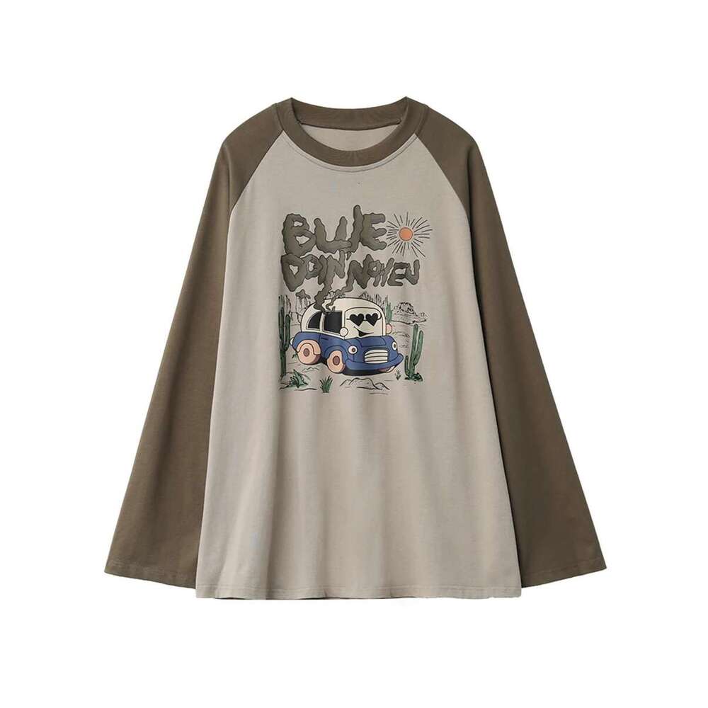 CHIC VEN Women T-Shirt Loose Long Sleeved New O Neck Tees Raglan Sleeves Cartoon Printed Female Tops Autumn Winter 2024