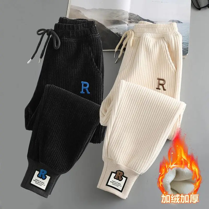 Autumn Winter Kid Teenage Girls loose Corduroy sweatpants wool Trouser jogging pants childrens casual sweatpants boys clothing 241024