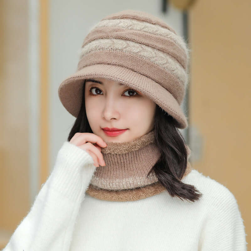 Hair Warm Rabbit Cotton Knitted Brim Beani Veet Hat Winter And Mother Cap Female Women With Scarf Thick Wool go scarf designers