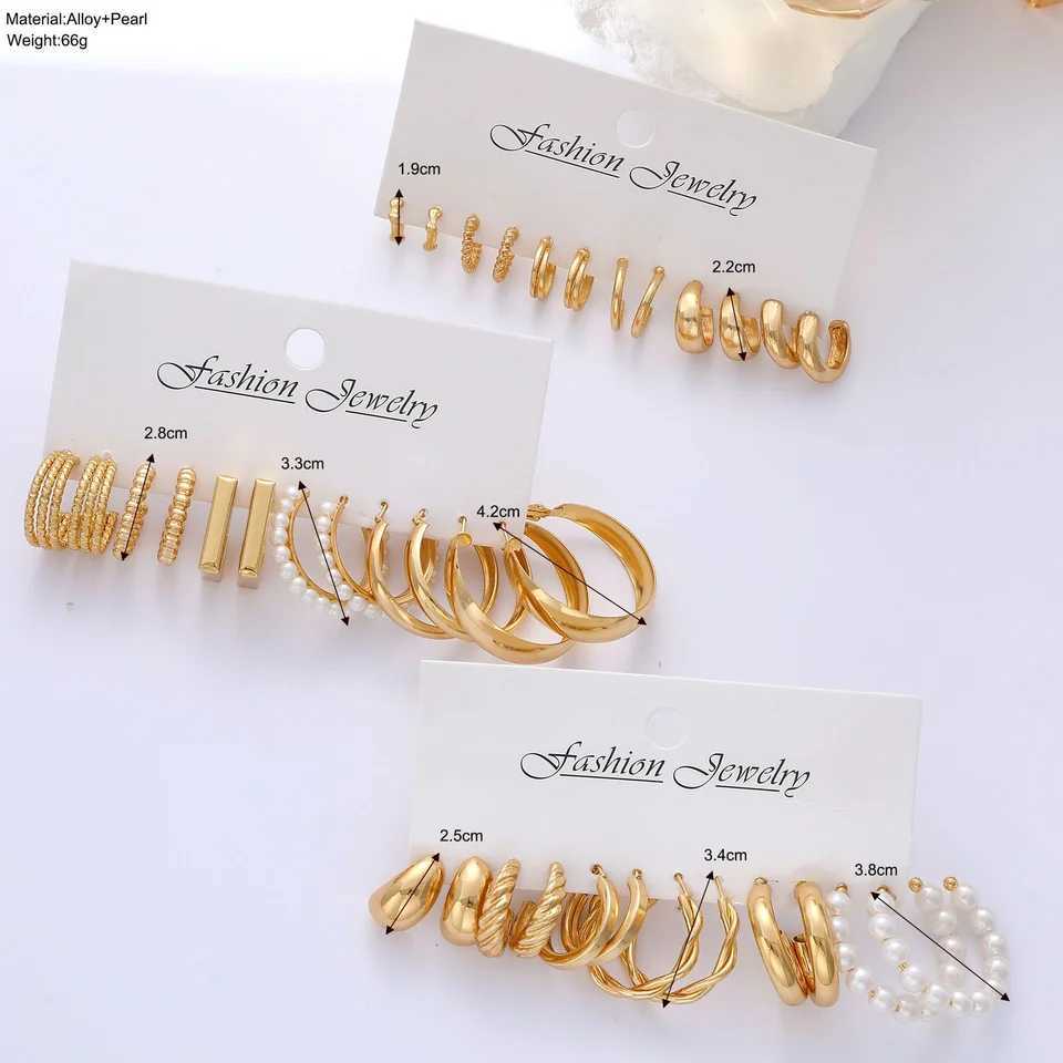 36 piece geometric C alloy pearl earring set suitable for European and American women gold ring earrings holiday party jewelry gifts W241023