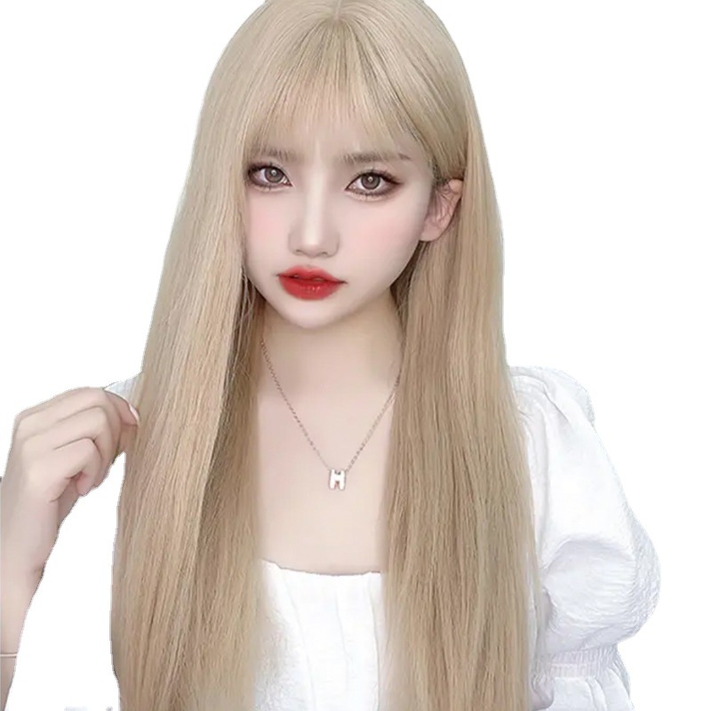 Wigs for women long straight hair New Platinum Long Hair Air Bangs Natural wig