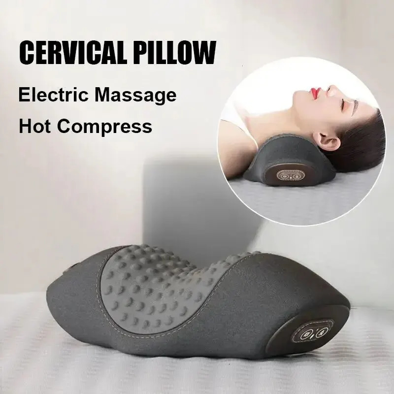 Electric Massager Cervical Pillow Compress Vibration Massage Neck Traction Relax Sleeping Memory Foam Guard Grey 241024