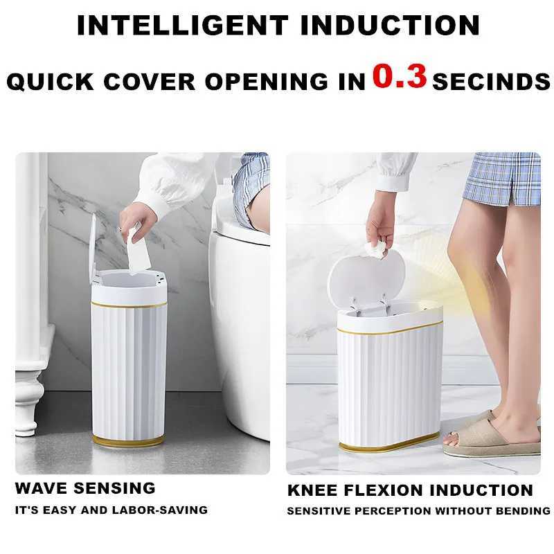 7L automatic sensor trash can with Roman strip narrow bathroom toilet waterproof intelligent trash can kitchen sensing trash can Y241105