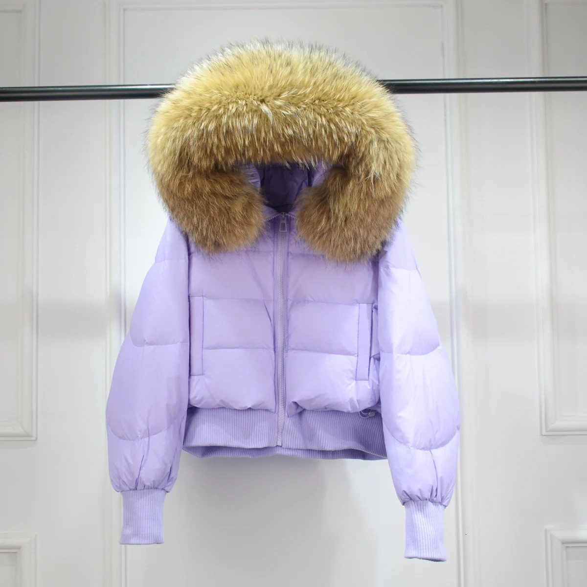 Janveny Big Raccoon Fur Hooded Short Fluffy Jacket Womens Winter Feather Duck Down Jacket Womens Park Waterproof 241023