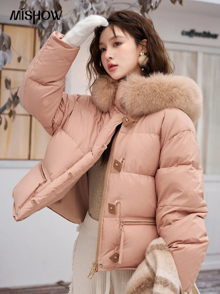 MISHOW Womens Winter Fur Collar Down Jacket Fashion Loose High Quality Hooded Short Coat Zipper Jacket MXC55Y0020 241023